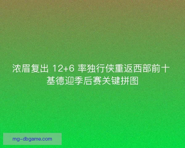 浓眉复出 12+6 率独行侠重返西部前十 基德迎季后赛关键拼图